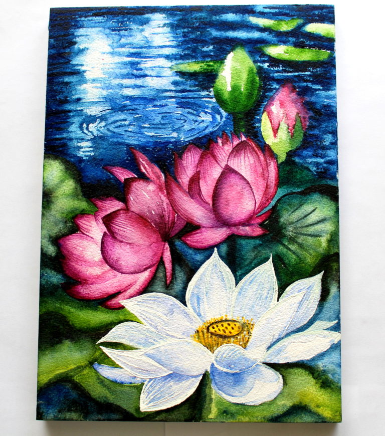 Watercolor Painting Lotus Flower