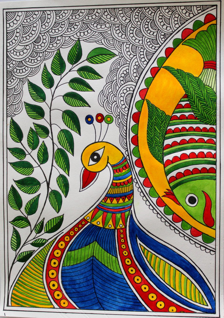 geometrical shapes of 5 figures of madhubani painting