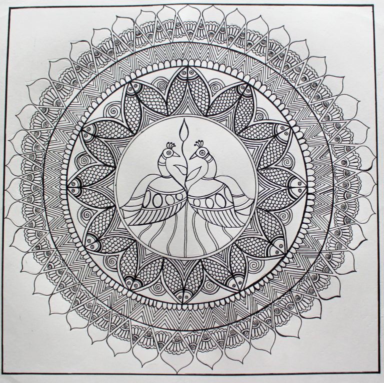 MADHUBANI PAINTING OF PEACOCK AND FISH