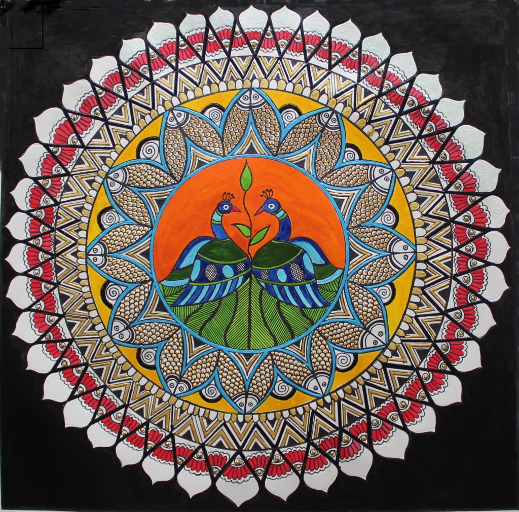 MADHUBANI PAINTING OF PEACOCK AND FISH